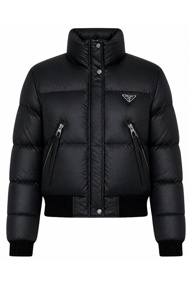 Women's Short Inflatable Shiny, Ribbed Knitwear Coat.F4