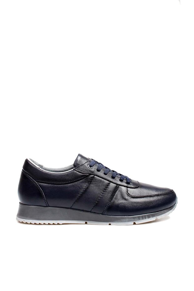 Genuine Leather Navy Blue Men's Sneakers 951MA555