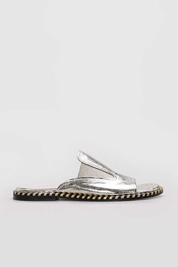 Genuine Leather Gold Women's Flat Slippers 888Za246