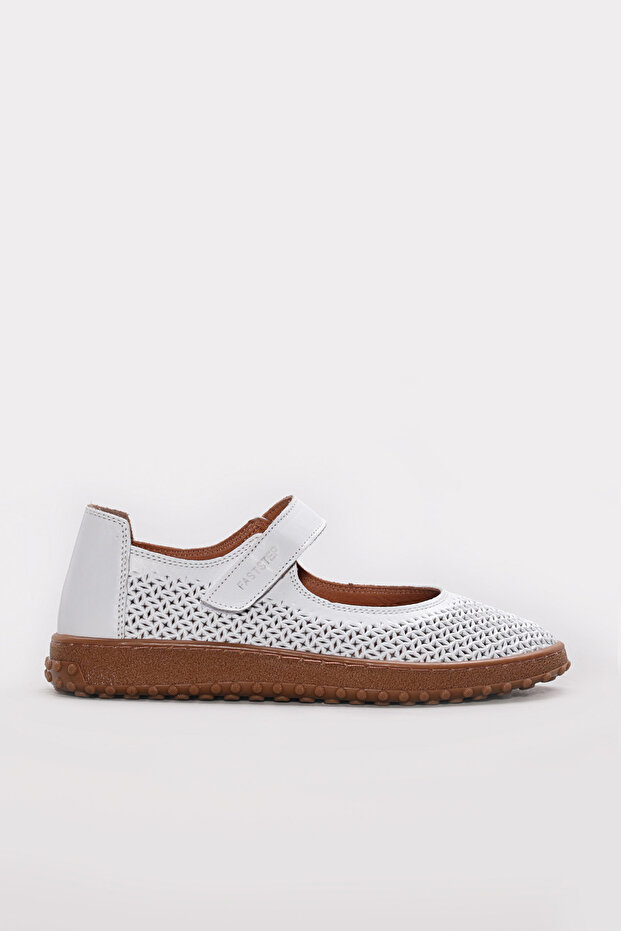 Genuine Leather White Women's Ballerina Shoes 240Za2110