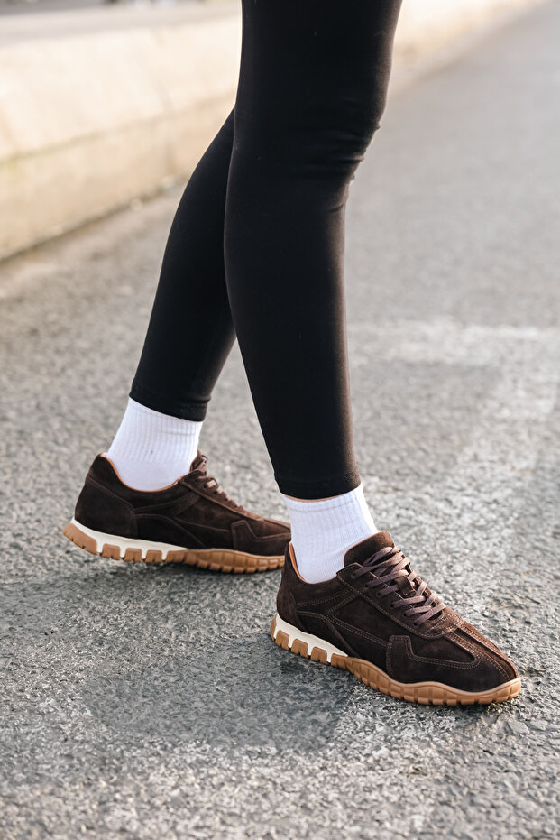 Genuine Leather Brown Suede Women's Sports Shoes 312Za55102