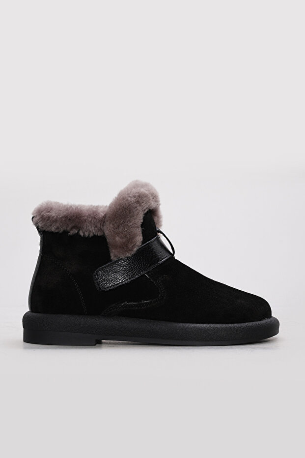 Genuine Leather and Fur Black Suede Women's Classic Boots 710Kza2000