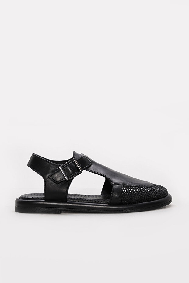 Genuine Leather Black Women's Classic Sandals 710Za793