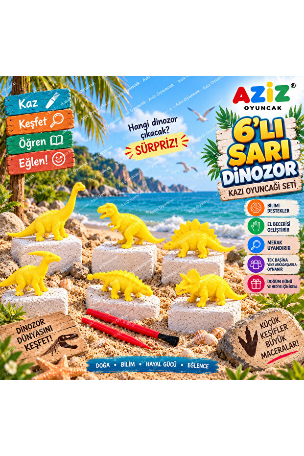 💛 6 Piece Dinosaur Science Educational Activity Set, Activity Scientific Project Excavation Toy.