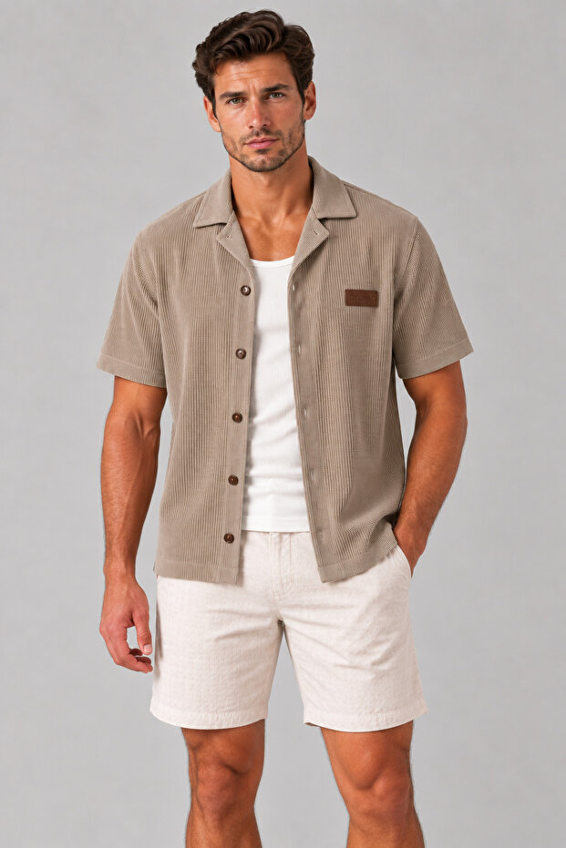Gabardine Back Roba Detailed Men's Waffle Shirt