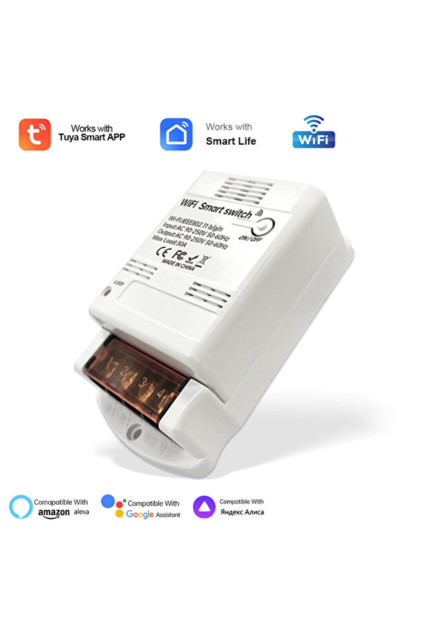 white-1pcs Sixwgh 30A 6600W Tuya WiFi Intelligent Relay Module Supports Alexa/Google Home Control Re
