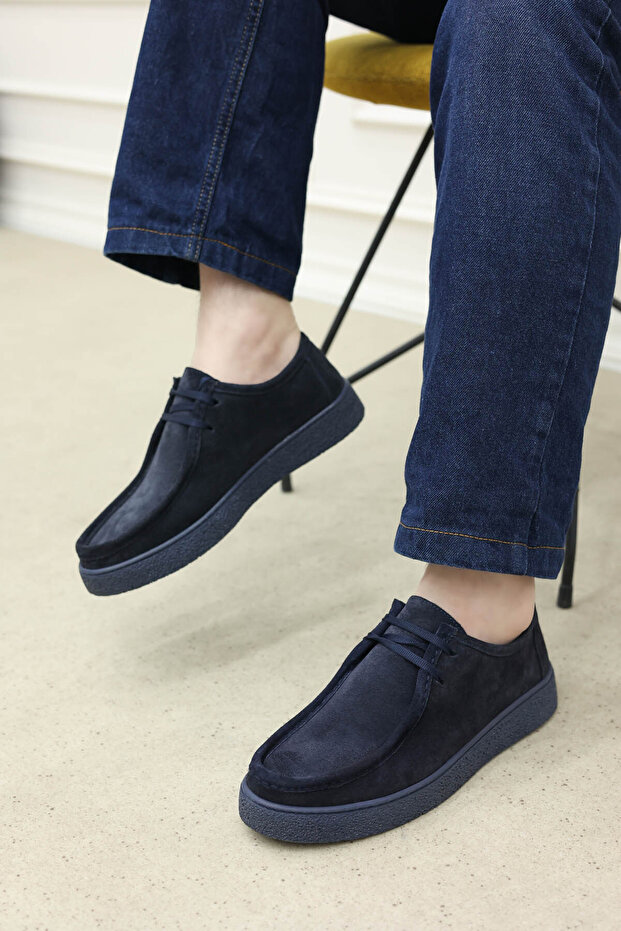 Genuine Leather Navy Blue Suede Men's Casual Shoes 628Ma2024