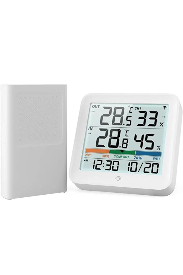 WHITE Wireless Indoor Outdoor Thermometer Hygrometer with Remote Sensor LCD Display Temperature Humi