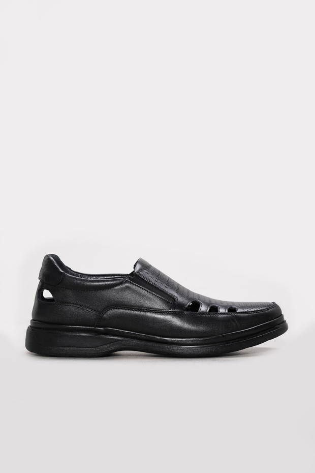 Genuine Leather Orthopedic Black Men's Casual Shoes 662Ma118Kt