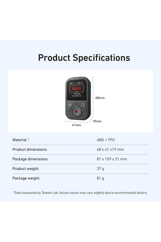 Remote control TELESIN 60M Bluetooth Remote Control For DJI OSMO Action 6 5pro 4 OSMO 360 With Wrist