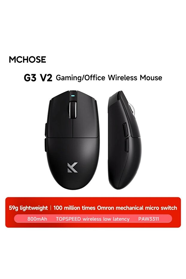 G3 V2 Black MCHOSE G3 Ultra Wireless Gaming Tri-Mode Mouse PAW3395 26000DPI 8K Polling Rate 64g Ultr