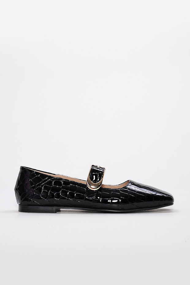 Genuine Leather Black Crocodile Patent Leather Women's Ballerina Shoes 210Za9757