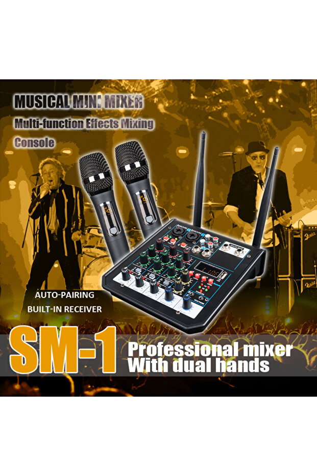 4 Channel Audio DJ Mixer Console with Bluetooth Mixer UHF Wireless Microphone for Home Karaoke St...