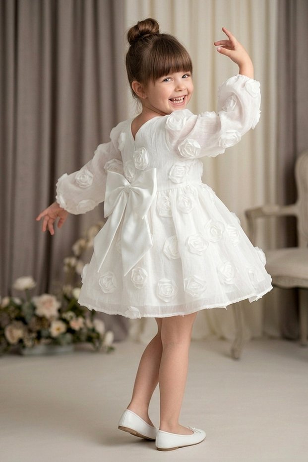 Baby Girl Dress Girl's Dress Floral Birthday Party Wedding Special Occasion Long Sleeve Lined with Bow
