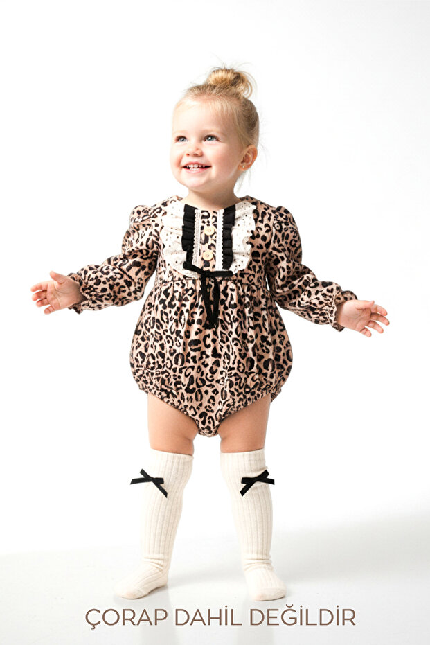 Baby Girl Girl Kid Romper Birthday Party Wedding Leopard Romper Ruched Bow Long Sleeve Romper
