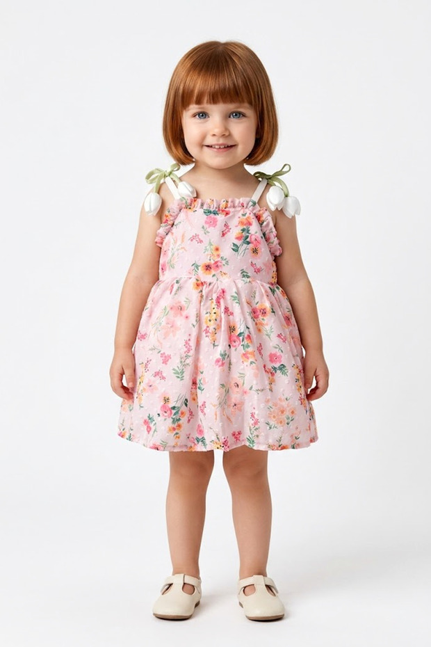 Baby Girl Girl Child Birthday Party Wedding Dress Short Sleeve Strap Sleeveless Lined Tulip Floral