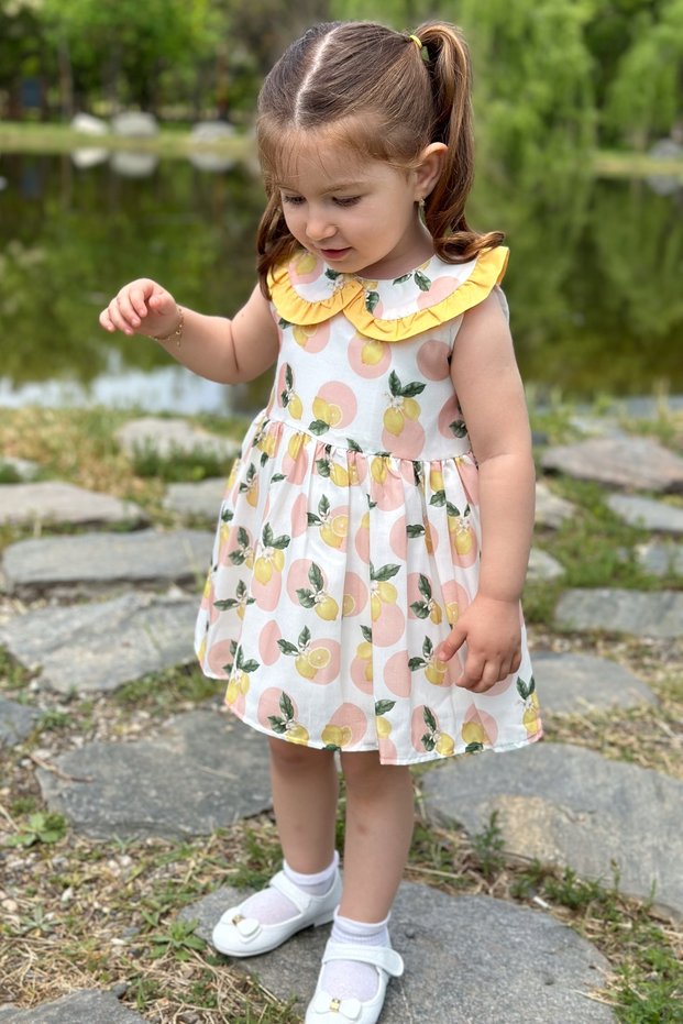 Baby Girl and Child Dress - for Birthday and Party Wedding, Short Sleeve Dress with Lace and Lining