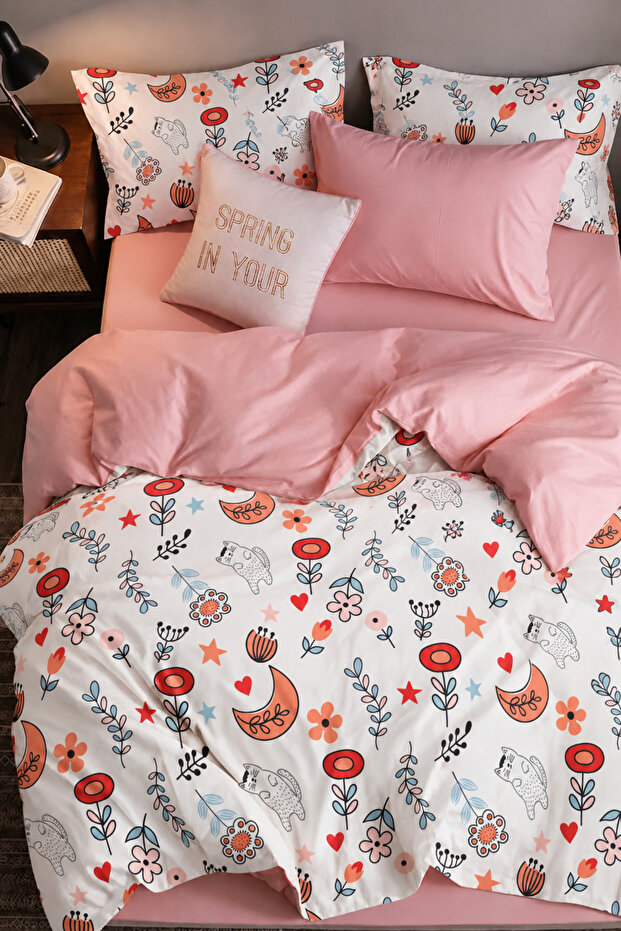 Fitted Sheet and Duvet Cover Set Double Size Hapyy