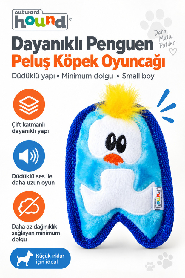 Invincibles Penguin Squeaky Plush Dog Toy Small - High Durability