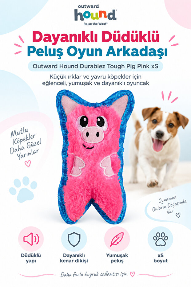 Durablez Tough Pig Pink Whistle Resistant Plush Dog Toy Xsmall