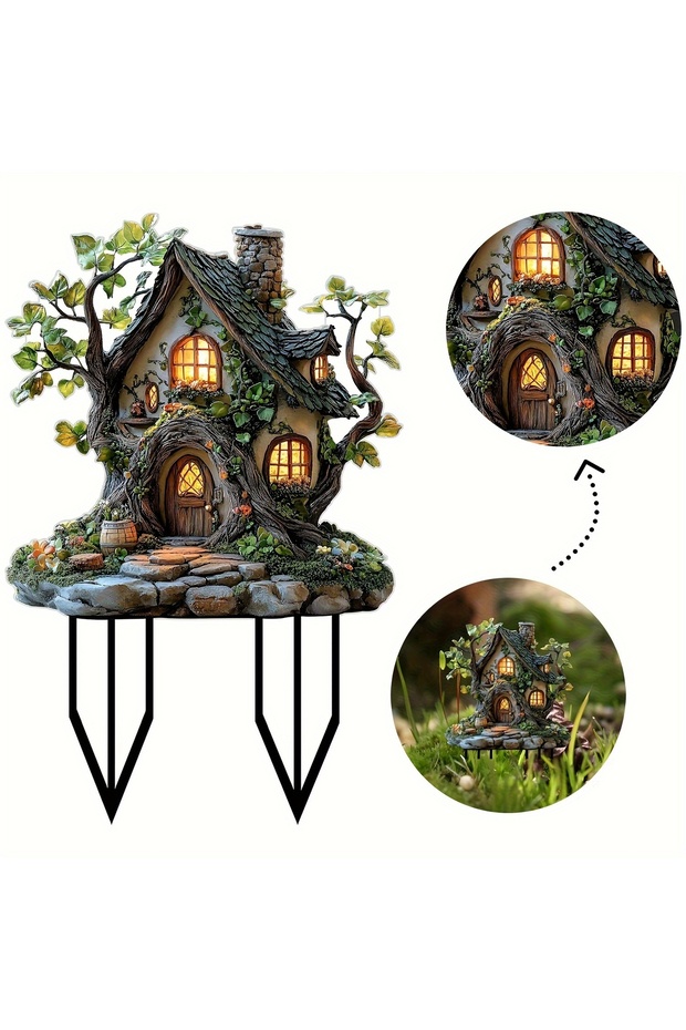 1PC 1 Piece 2D Acrylic Bonsai Ground Plug Tree House Shape Outdoor Decorative Patio Lawn Deck Plante