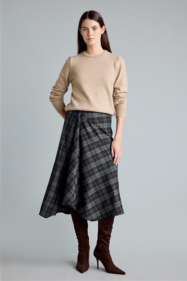 Pencil Checkered Regular Waist Midi Skirt G6127Ax26Wn