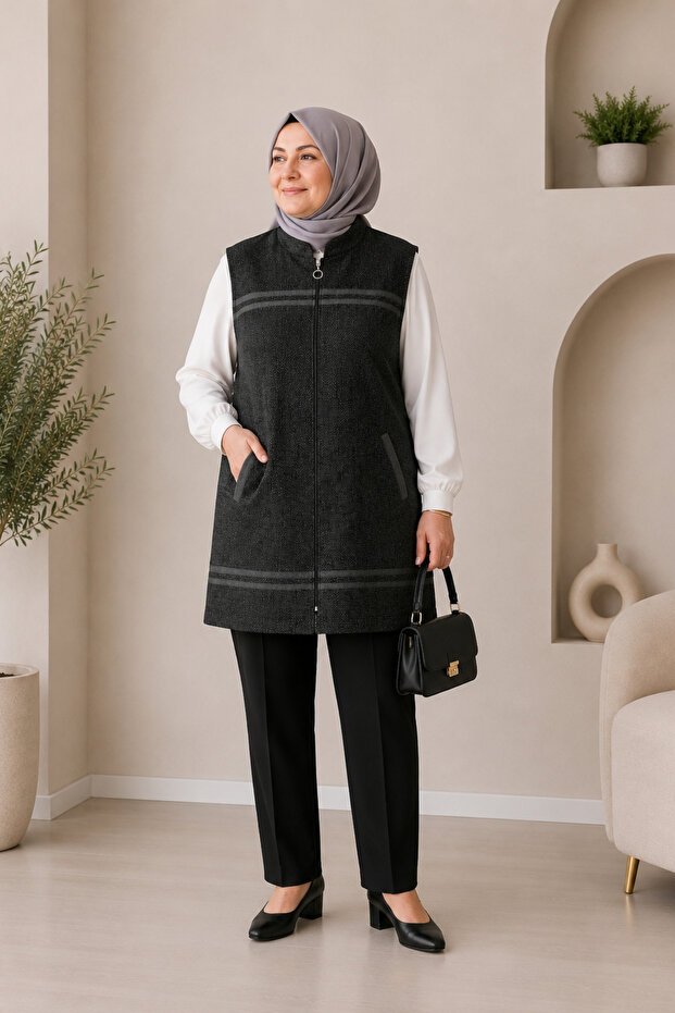 Women's Zippered Large Size Mother's Vest/Pardes with Pockets
