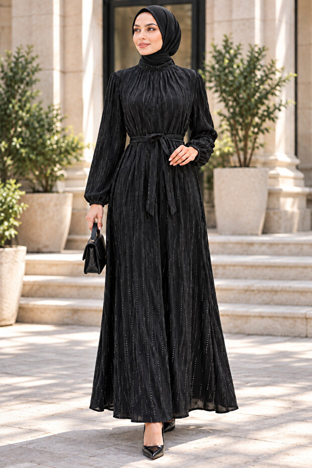 Glittery Evening Dress-Black