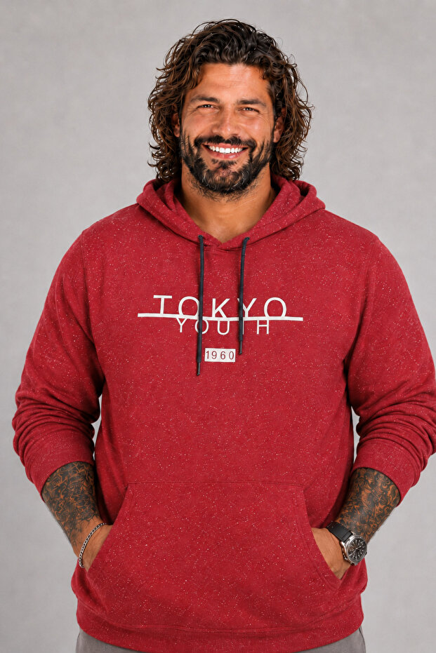 Large Size Men's Sweat Hoodie Tokyo 22702 Bordo