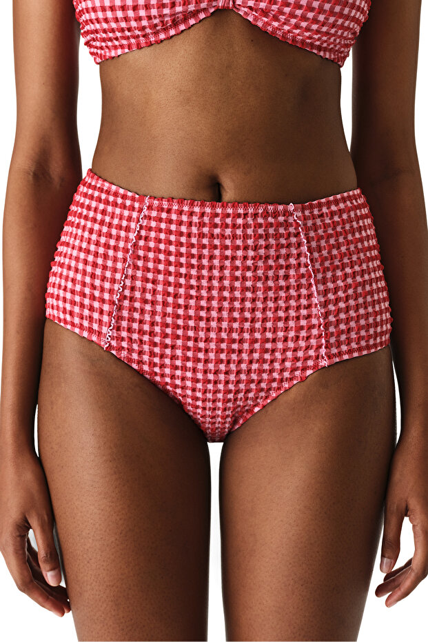 Paulina Checkered Textured High Waist Bikini Bottom