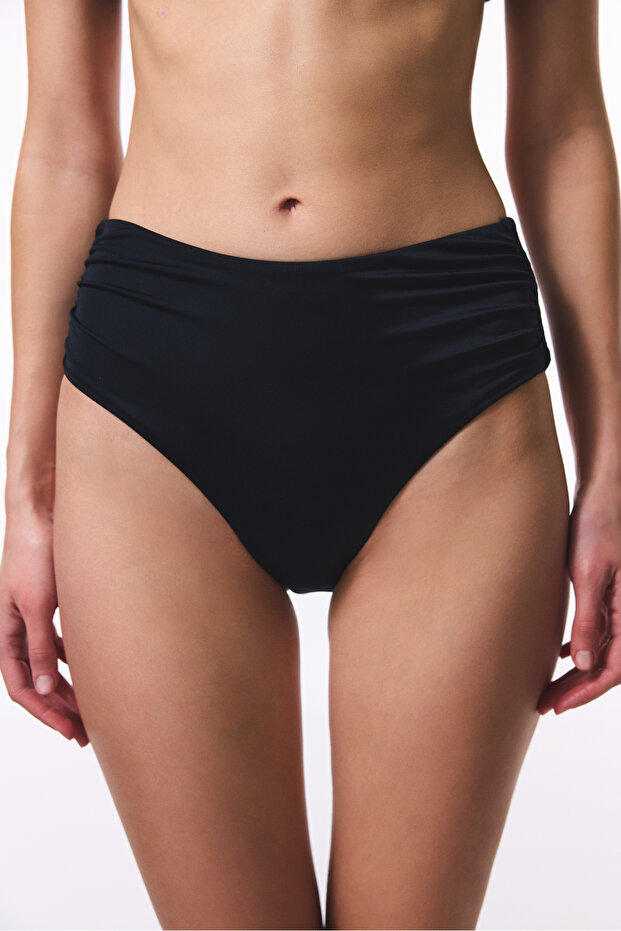 Black High Shirred Bikini Bottom