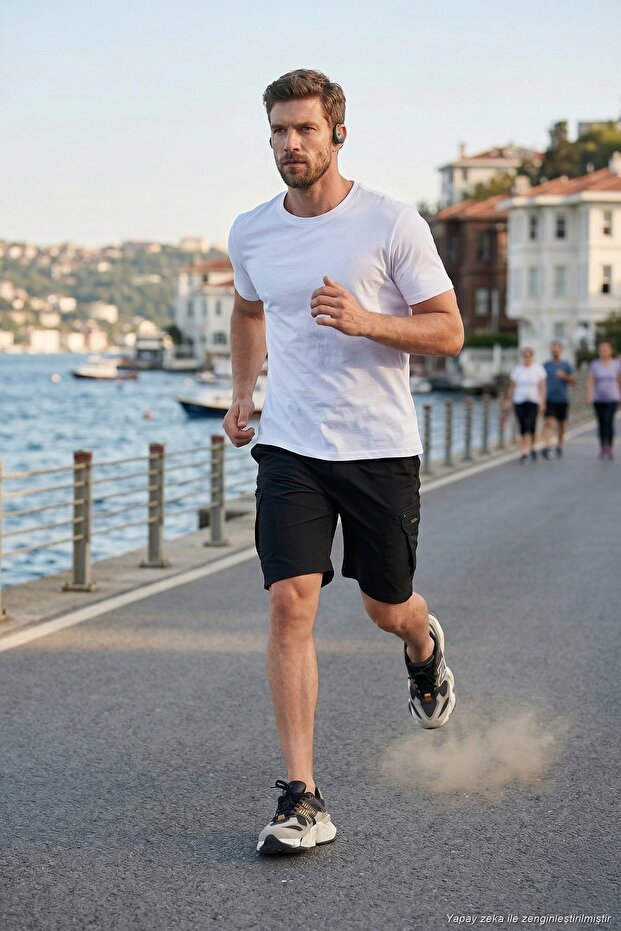 Normal Fit Cargo Pocket Elastic Waist Bermuda Shorts Men's Shorts 693263