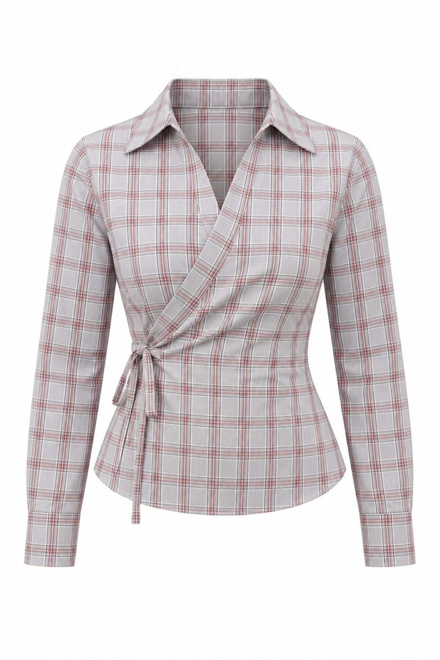Side-Tie Square Striped Shirt Gray