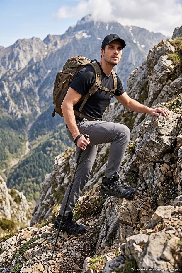 Normal Fit Elastic Waist Straight Leg Trekking Pants Men's Pants 693159