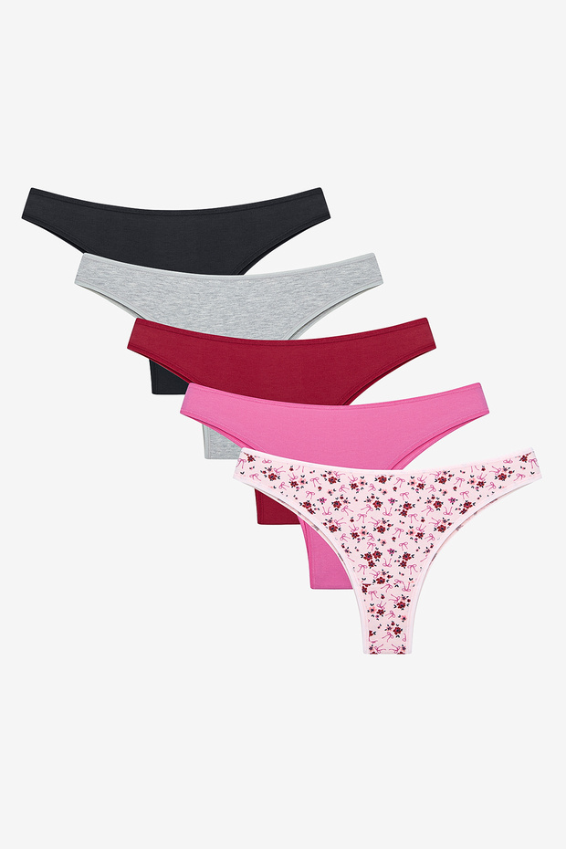 Bow Floral Cotton 5-Pack Brazilian Panties