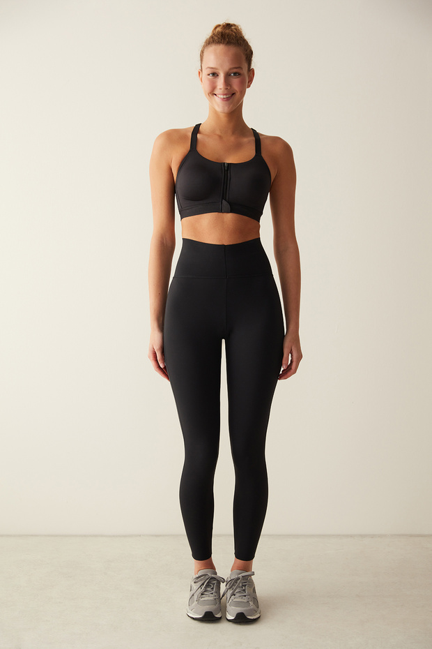 Black High Support Zippered Premium Sports Bra - Seren Ay Çetin Koleksiyon
