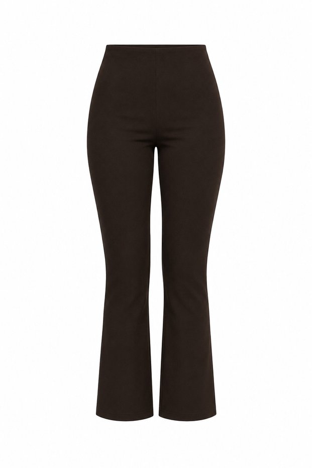 Steel Leggings Pants with Elastic Waist and Side Zipper, Brown