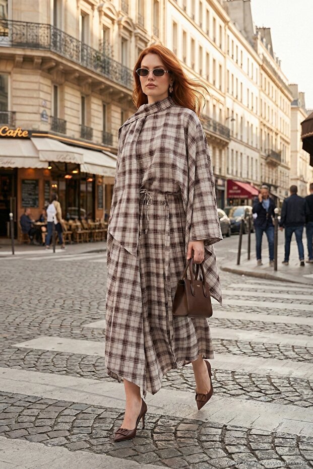 Cotton Relaxed Fit Asymmetrical Checkered Midi Skirt Women's Skirt 6921284