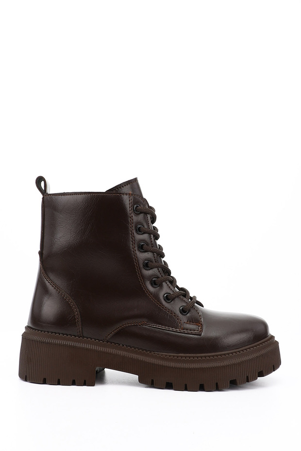 Women's Brown Zippered Thick Heeled Boots