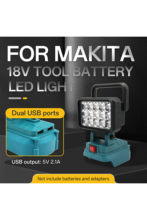 1PC Work Lights for Makita 18V Li-ion Battery 15 LED Lamps With USB Charger Switch Cordless Emergenc