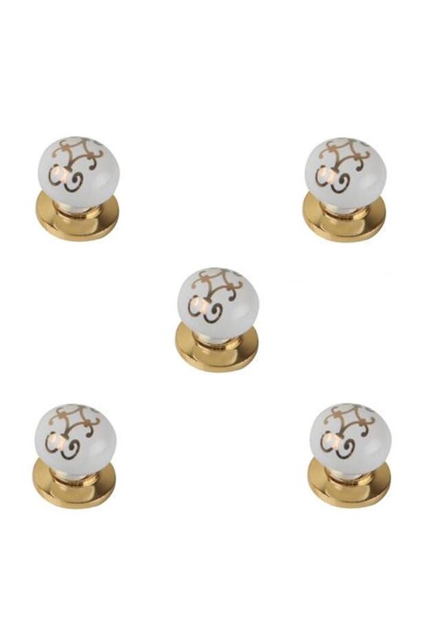 5 Pieces Bud Porcelain Button Furniture Handle Gold Gilt Pattern