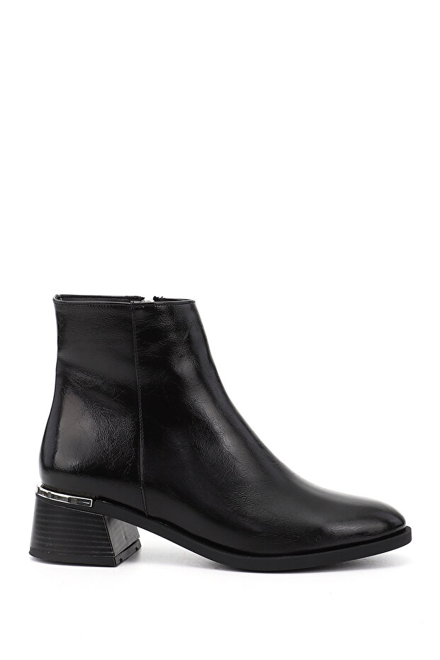 Women's Black Zippered Thick Heeled Boots