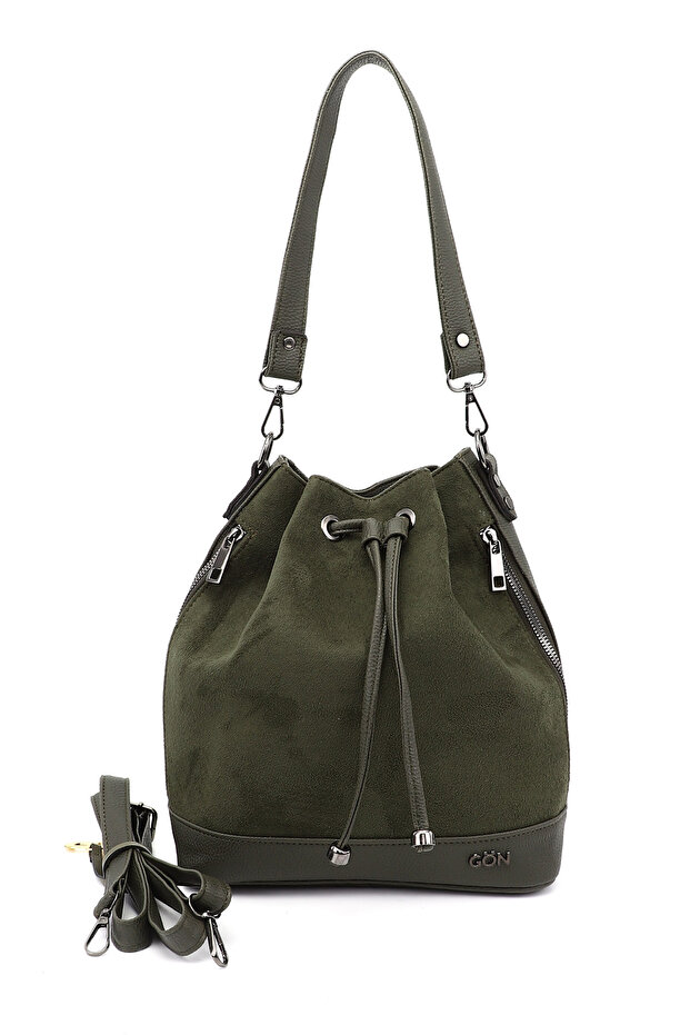 Women's Khaki Suede Drawstring Shoulder and Backpack