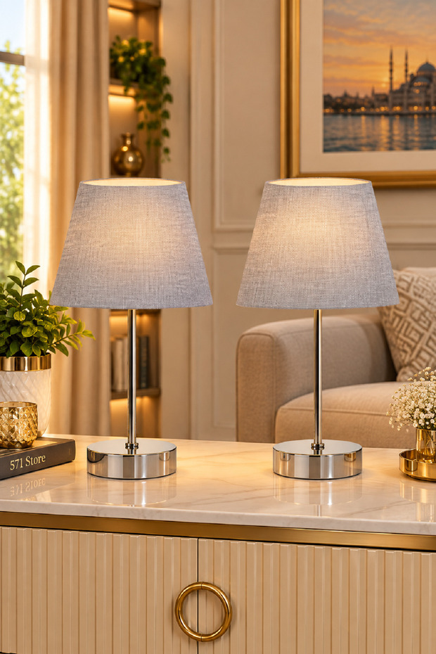 2 Pieces Metal Standing Sand Head Table Night Lamp