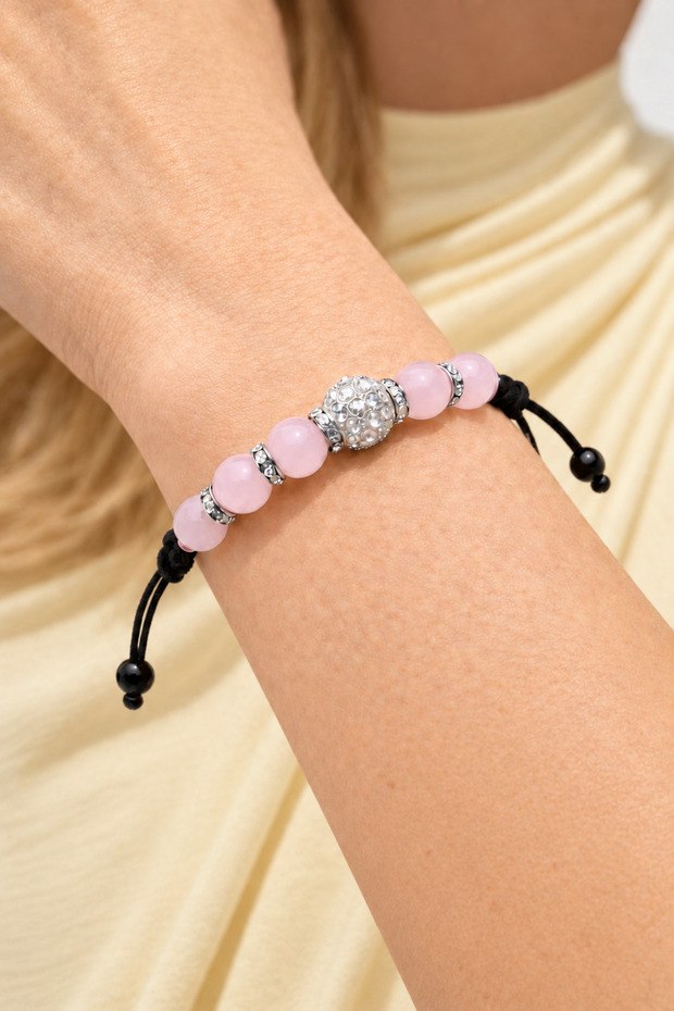 Pink Quartz Natural Stone Macrame Bracelet