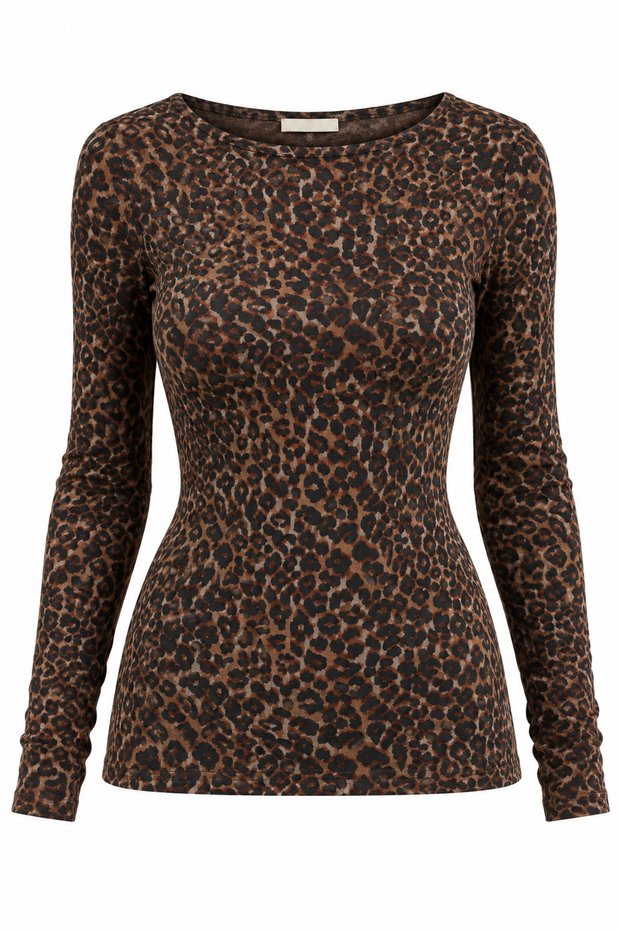 Leopard Print Boat Neck Modal Cashmere Blouse