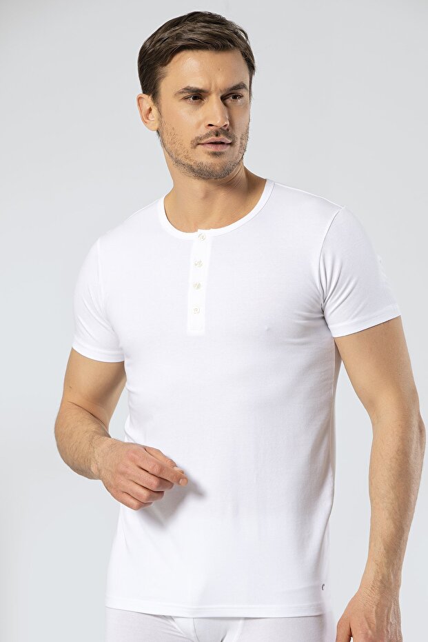 Men's Crew Neck Buttoned Short Sleeve Fit T-shirt