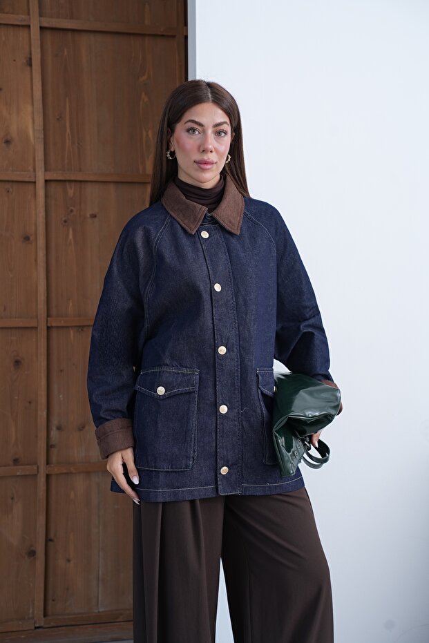 Women's Velvet Collar Denim Jacket Jeans
