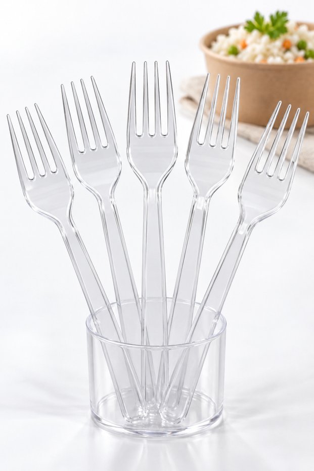 1 Pack 100 Pcs Plastic Eco Medium Thick Dinner Fork Disposable Fork