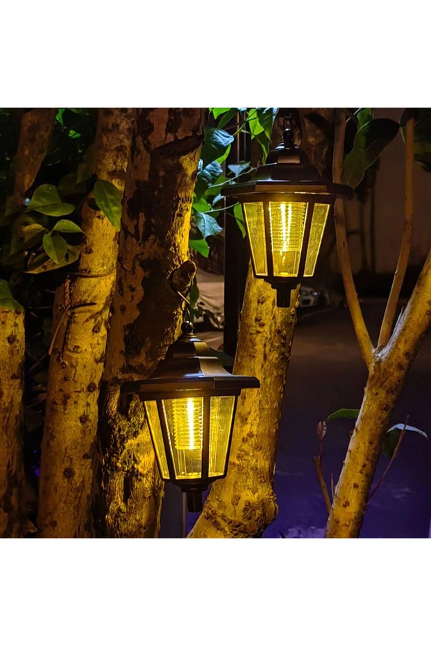 0-5W Warm White 2-Pack Vintage Hexagon LED Solar Lights, Outdoor Pathway Garden Yard Decor, Plastic